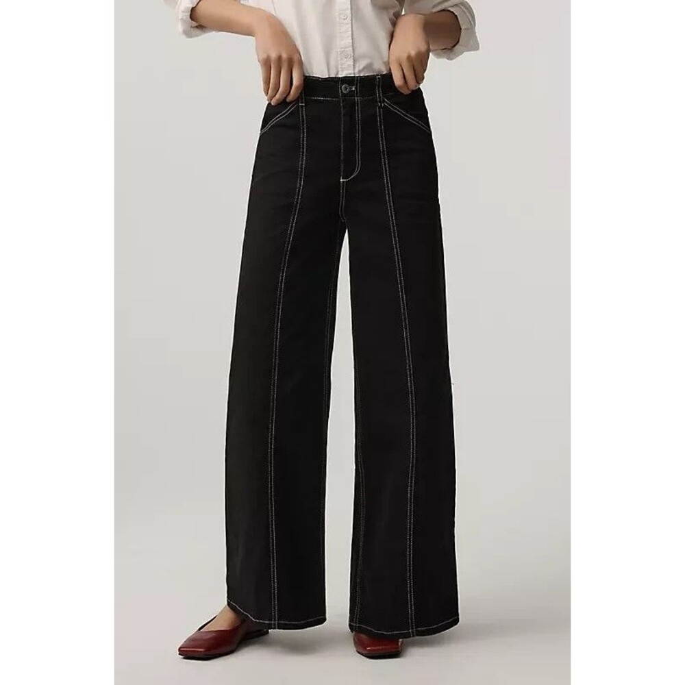 Anthropologie Maeve The Delaney Blue Clean Seamed Hi Rise Wide-Leg Jeans Size 24